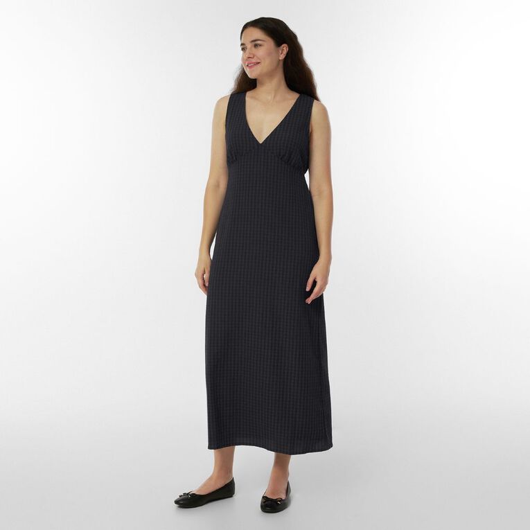 H&H Women's Sleeveless V-Neck Seersucker Slip Midi, Grey/Charcoal, hi-res