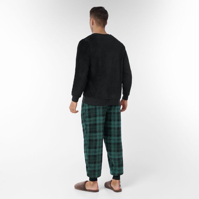 H&H Men's Coral Fleece Pyjama Set, Green Dark, hi-res