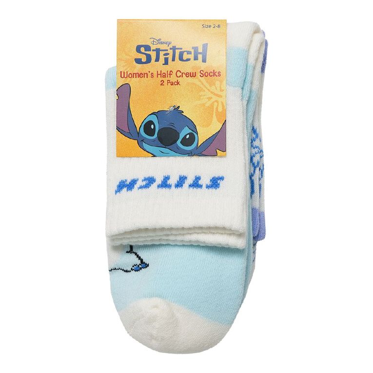 Stitch Ribbed Half Crew Socks 2 Pack, Cream, hi-res