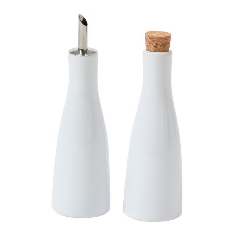 Living & Co Coupe Porcelain Oil and Vinegar Pourer Set White, , hi-res