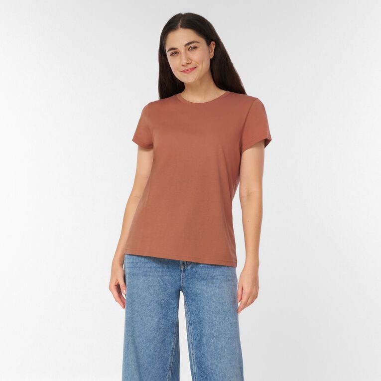 H&H Women's Short Sleeve Crew Neck Cotton Tee, Brown Light CHUTNEY, hi-res