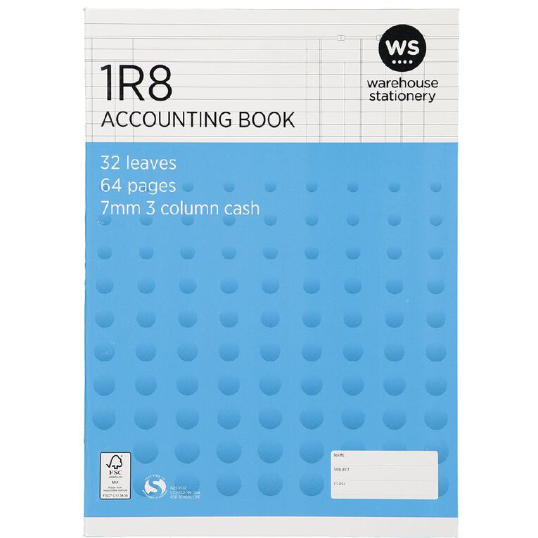 WS Exercise Book 1R8 3 Column Ruled 32 Leaf Blue, , hi-res