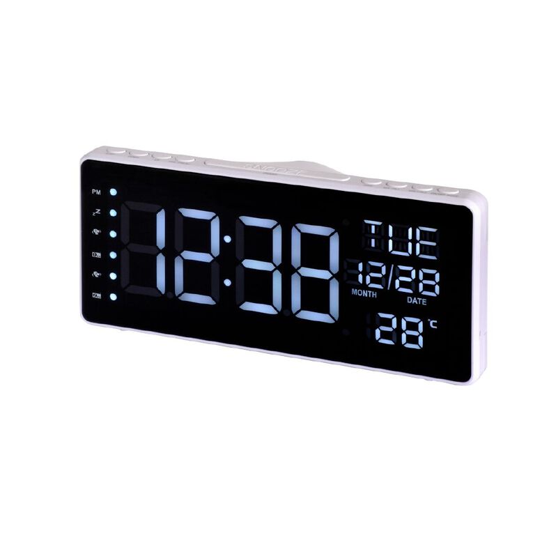 Veon White LED Clock Radio with Temperature/Date, , hi-res