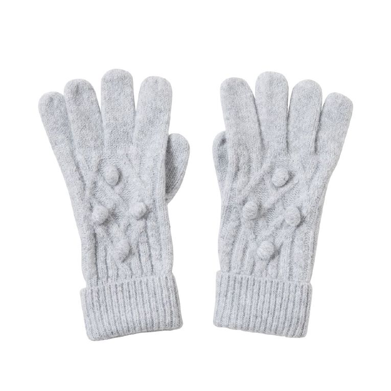 H&H Women's Cable Pom Gloves, Grey Mid, hi-res