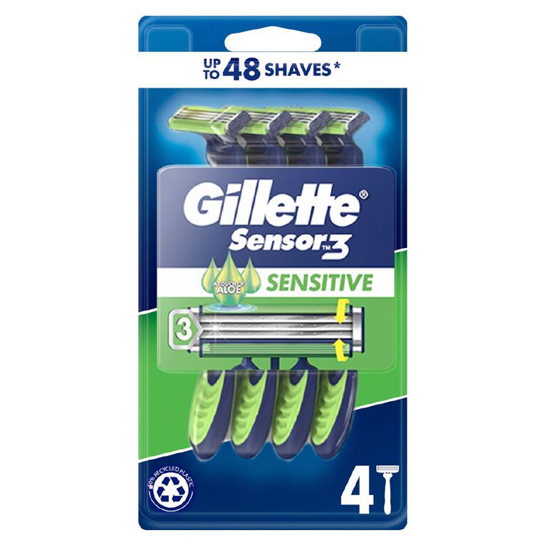 Gillette Sensor 3 Sensitive Disposable Razor 4 Pack, , hi-res