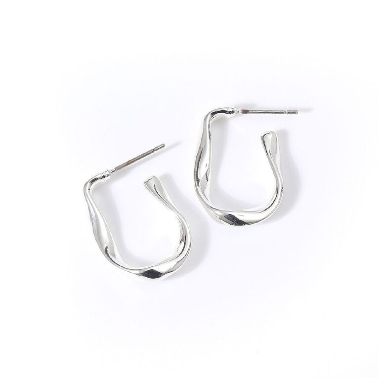 Silver Plated Hoop Stud Earrings, , hi-res
