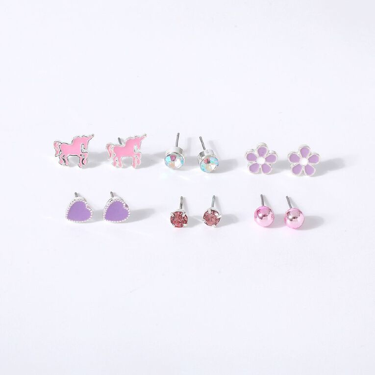 Young Original Kids' Stud Unicorn Earrings 6 Pairs, , hi-res