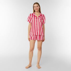 H&H Women's Satin Button Up Short Sleeve Pyjama Set