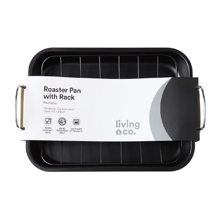 Living & Co Heavy Gauge Roaster with Rack Black, , hi-res