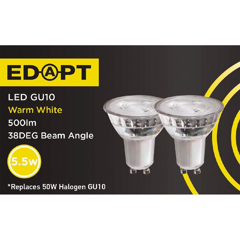 Edapt LED GU10 Light Bulb 5.5W Warm White 2 Pack, , hi-res