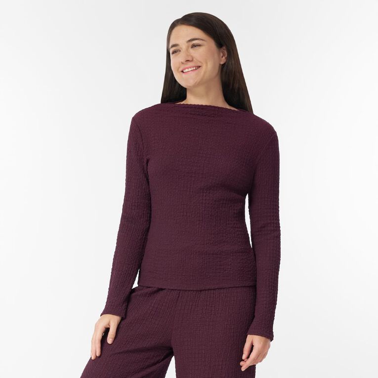 H&H Women's Long Sleeve Crinkle Top, Red Dark, hi-res