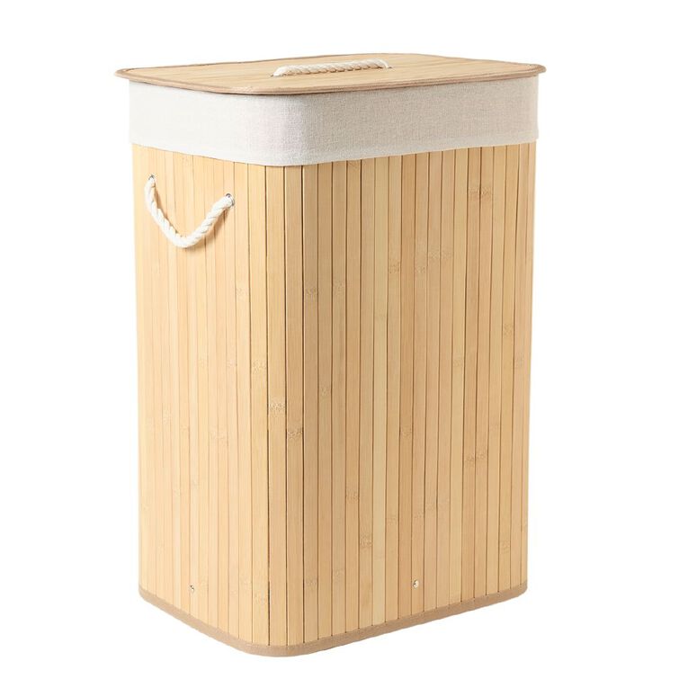 Living & Co Bamboo Laundry Hamper with Lid Natural, , hi-res