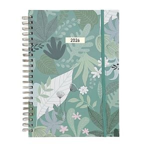 WS 2026 Diary A4 Day to View Spiral Foliage. Green