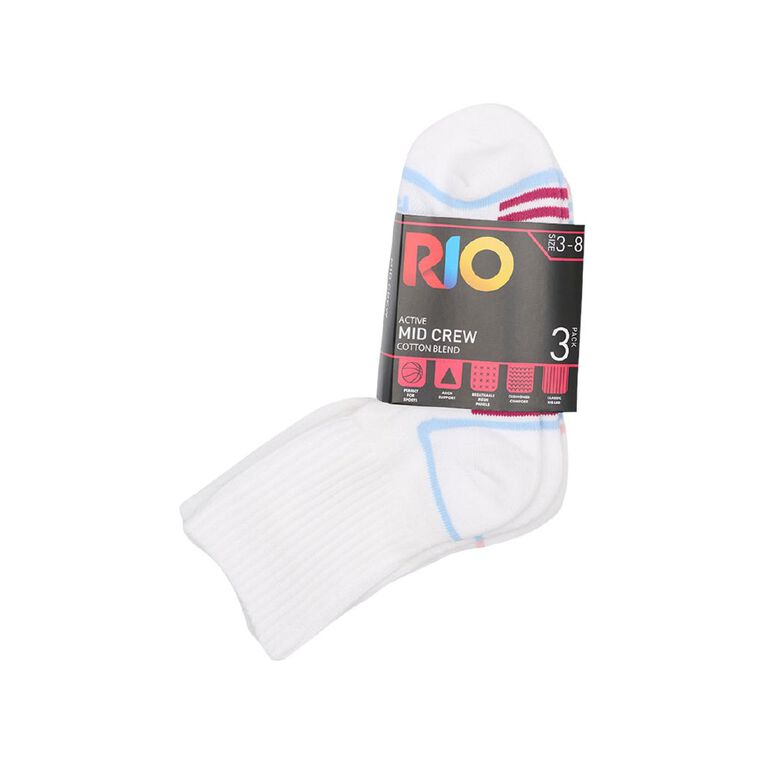 Rio Women's Active Mid Crew Socks 3 Pack, White, hi-res
