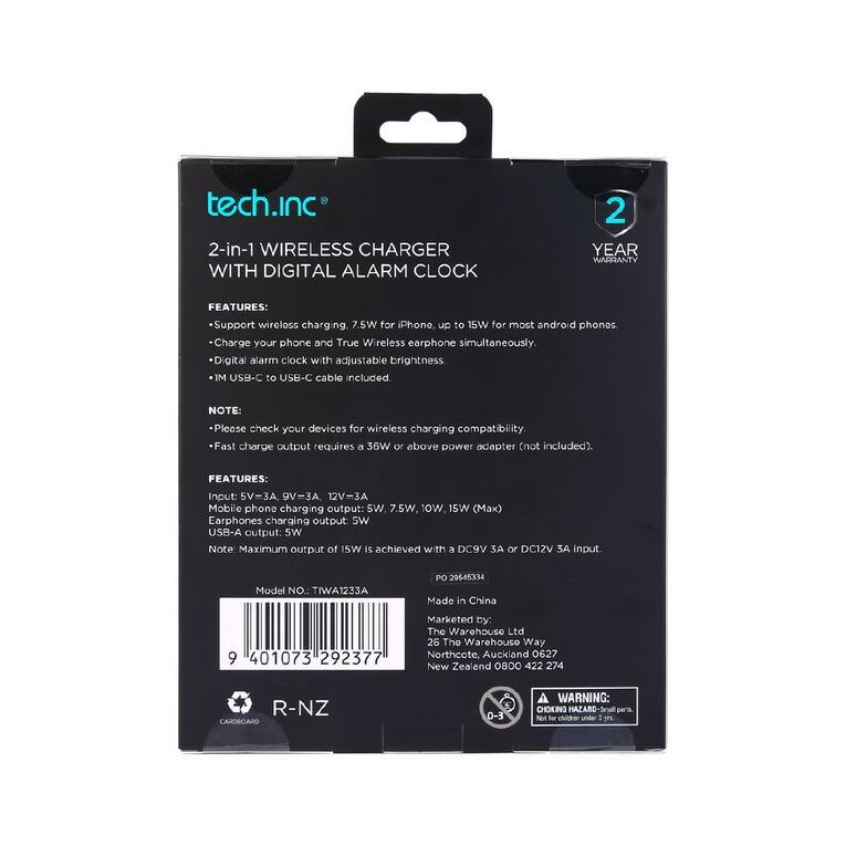 Tech.Inc 2in1 Magnetic Wireless Charger With Clock TIWA1233A, , hi-res