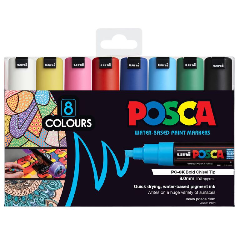 Uni Posca Marker 8.0 Chisel 8 Pack Assorted, , hi-res