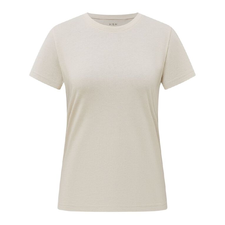 H&H Women's Short Sleeve Crew Neck Cotton Tee, Brown Light, hi-res