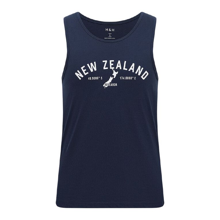 H&H Men's Graphic Print Singlet, Blue Dark, hi-res