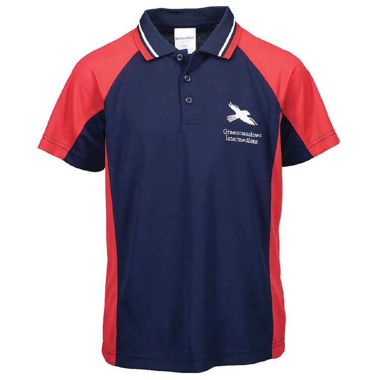 Schooltex Greenmeadows Intermediate Short Sleeve Polo with Embroidery, Red/Navy, hi-res