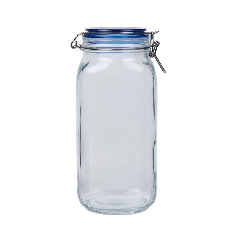 Living & Co Square Glass Clip Jar2.1L Clear, , hi-res