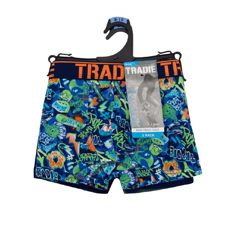 Tradie Boys' Trunks 3 Pack, Navy/Green, hi-res