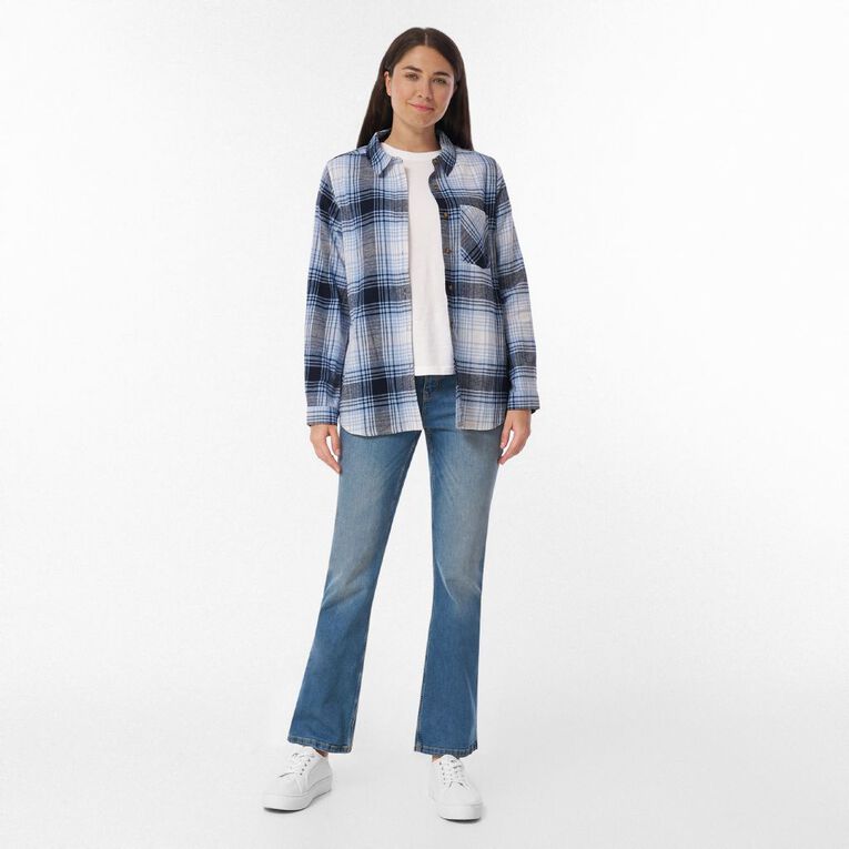 H&H Women's Long Sleeve Flannel Check Shirt, Blue Dark, hi-res