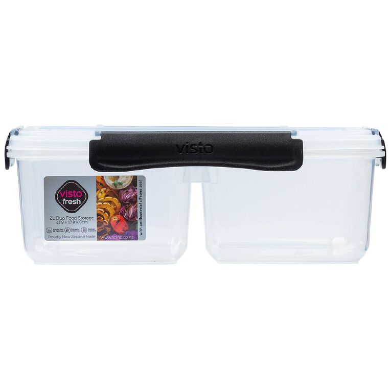Visto Fresh Split Storage Container Clear/Charcoal Clips 2 Litre, , hi-res