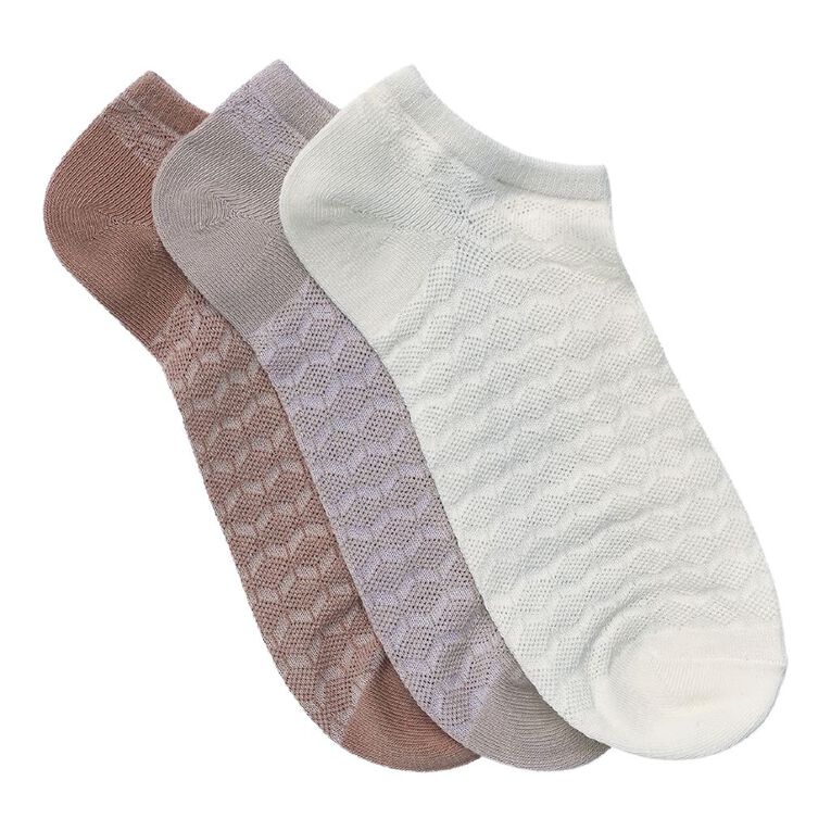 H&H Women's Patterend Ankle Socks 3 Pack, Cream, hi-res
