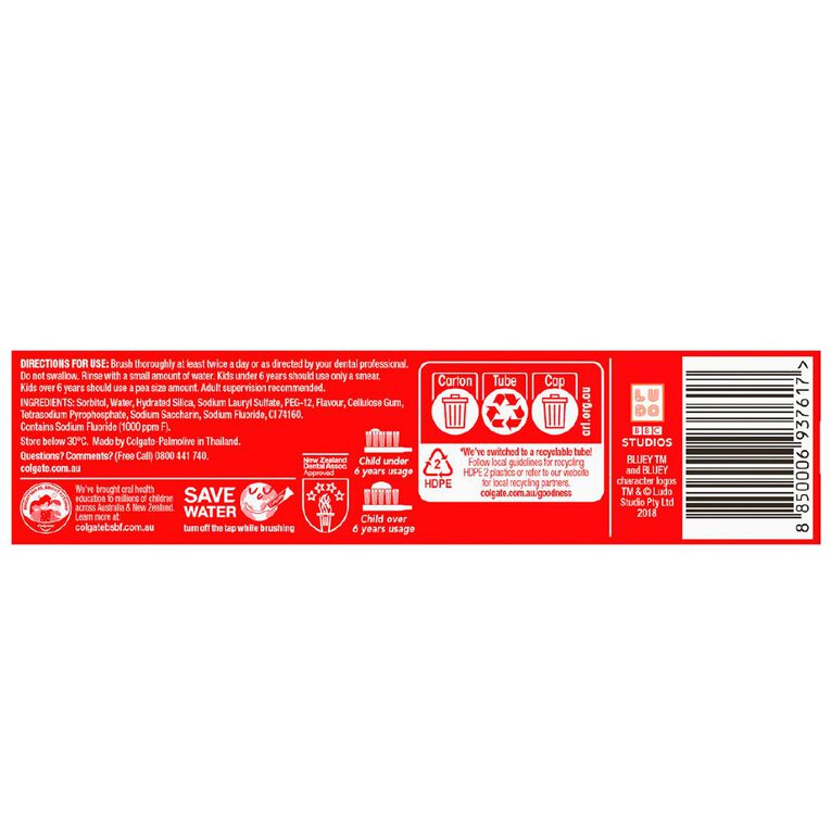 Colgate Kids' Junior Bluey Toothpaste Mild Mint Gel 90g, , hi-res