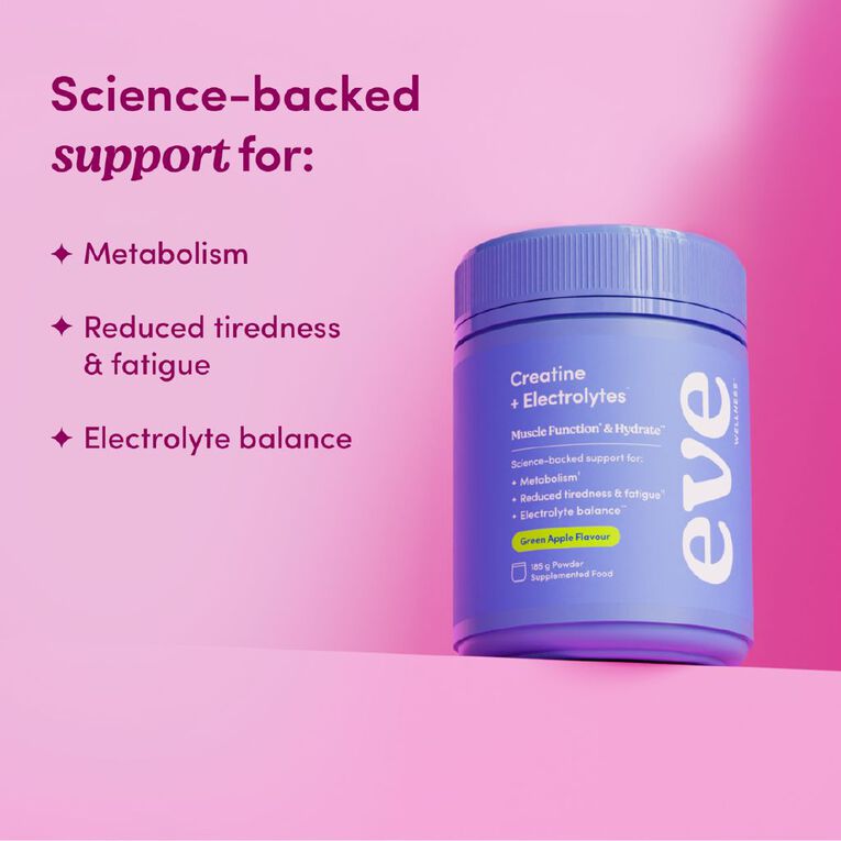 Eve Wellness Creatine & Electrolytes Green Apple 185g, , hi-res