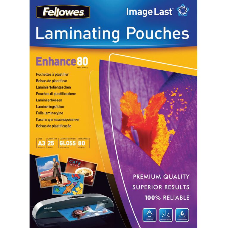 Fellowes Laminating Pouches A3 80 Micron 25 Pack, , hi-res
