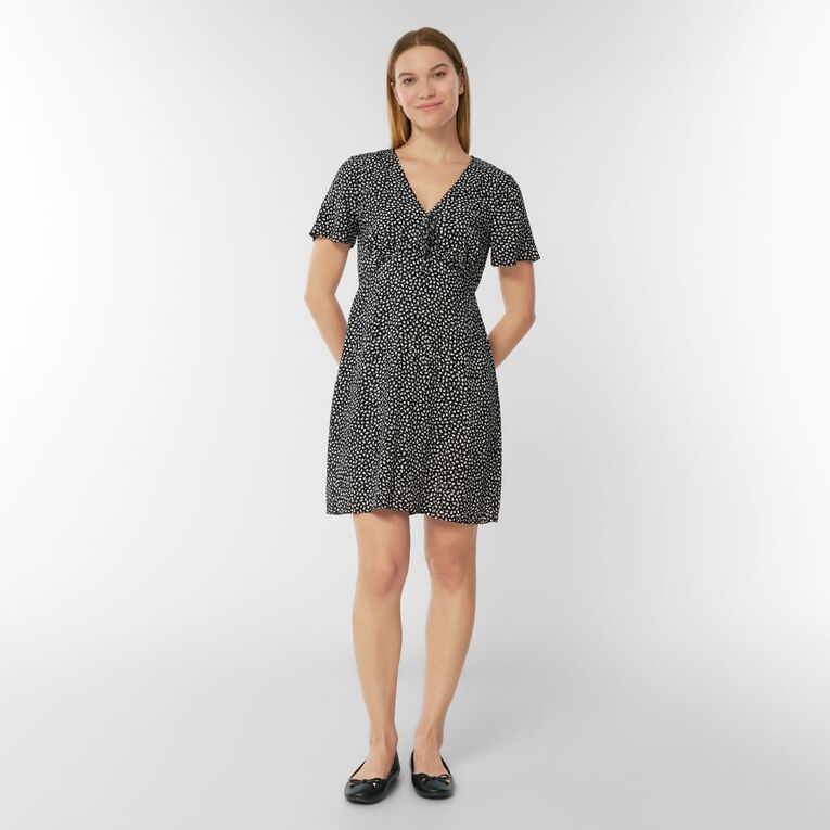 H&H Women's Short Sleeve Mini Tea Dress, Black/White, hi-res