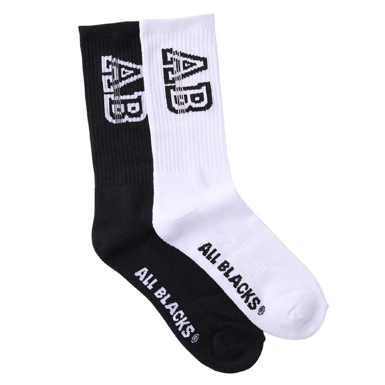 All Blacks Rib Crew Socks 2 Pack, Black/White, hi-res