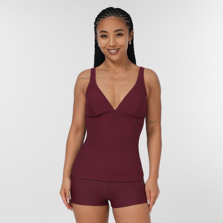 H&H Women's Crinkle Tankini, Red Dark, hi-res