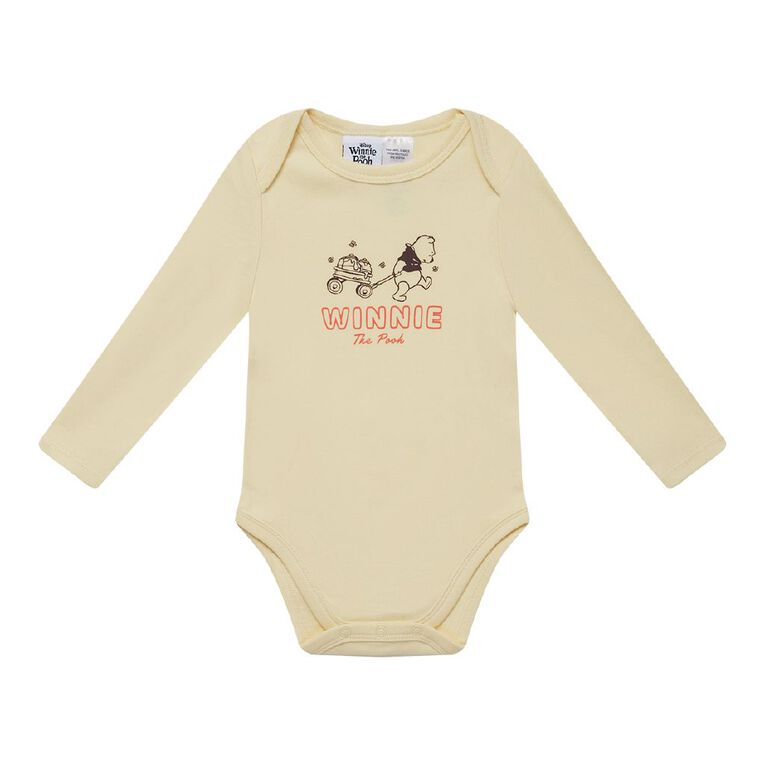 Winnie the Pooh Babies' Long Sleeve Printed Bodysuit 3 Pack, Yellow Light, hi-res
