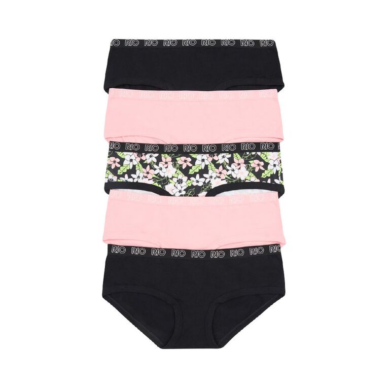 Rio Women's Boyleg Briefs 5 Pack, Black/Pink, hi-res