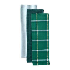Living & Co Check Tea Towels Green 3 Pack