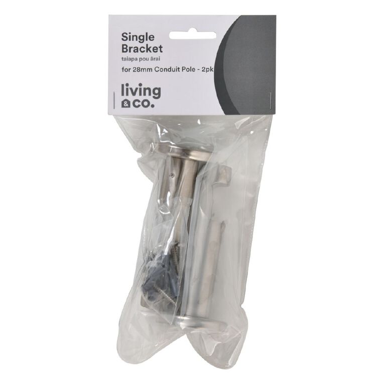 Living & Co Single Bracket Pack For 28mm Conduit Rod Satin 2 Pack Silver, , hi-res