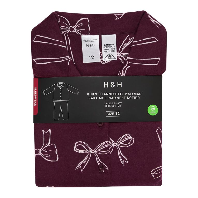 H&H Girls' Flannelette Button Up Pyjama Set, Red Mid, hi-res