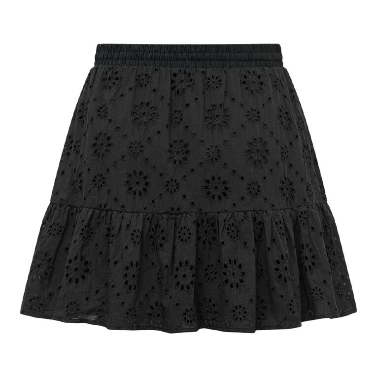 H&H Women's Broidery Tiered Mini Skirt, Black, hi-res