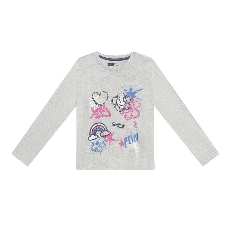 Young Original Relaxed Fit Long Sleeve Printed Tee, Grey Light, hi-res
