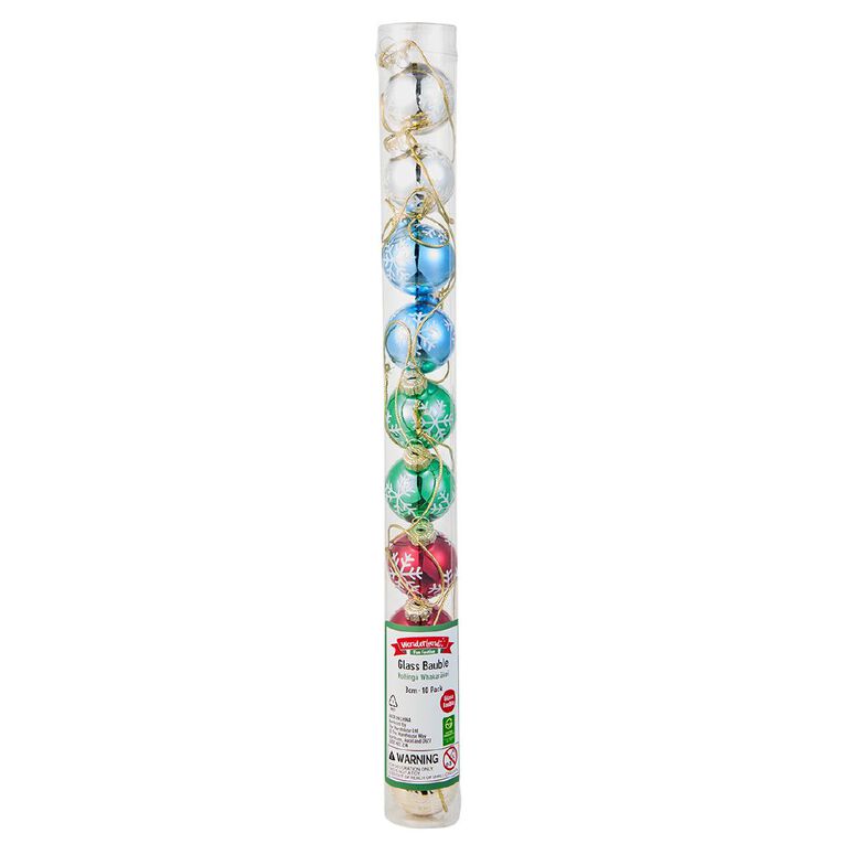 Wonderland Glass 3cm Christmas Baubles Assorted 10 Pack, , hi-res