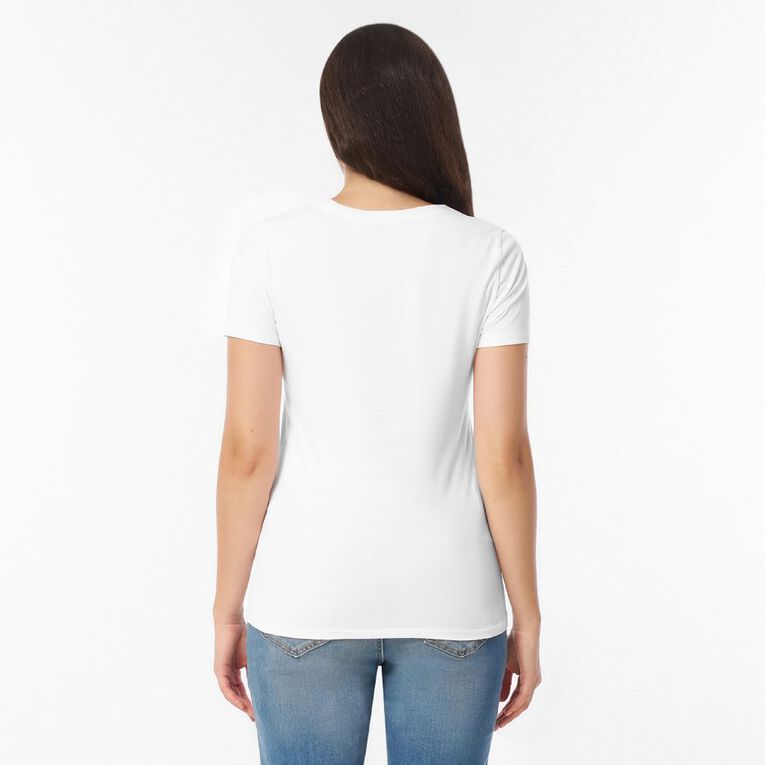 H&H Women's Short Sleeve Stretch Scoop Neck Tee, White, hi-res