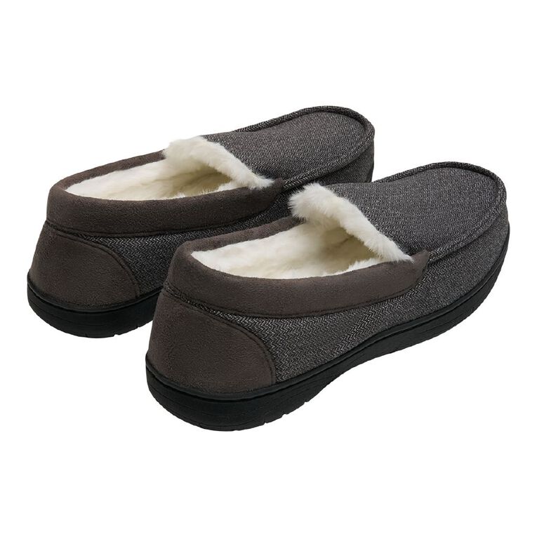 H&H Men's Harold Moccasin Slippers, Grey, hi-res