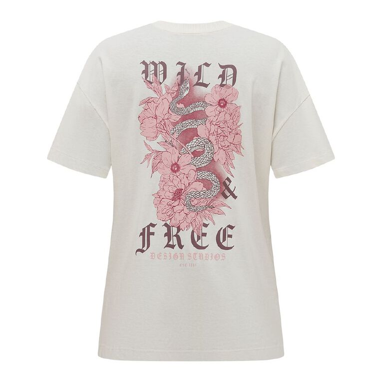 H&H Women's Short Sleeve Boyfriend Graphic Tee, Cream WILD, hi-res