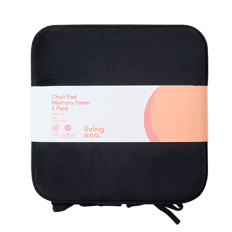 Living & Co Memory Foam Chair Pad 2 Pack Black 40cm x 40cm, , hi-res