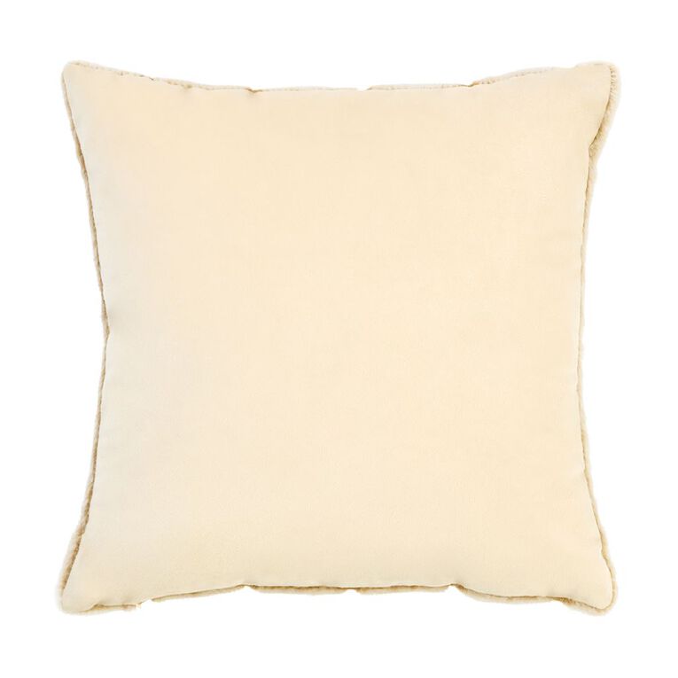 Living & Co Channel Faux Fur Cushion Ivory 45cm x 45cm, Ivory, hi-res