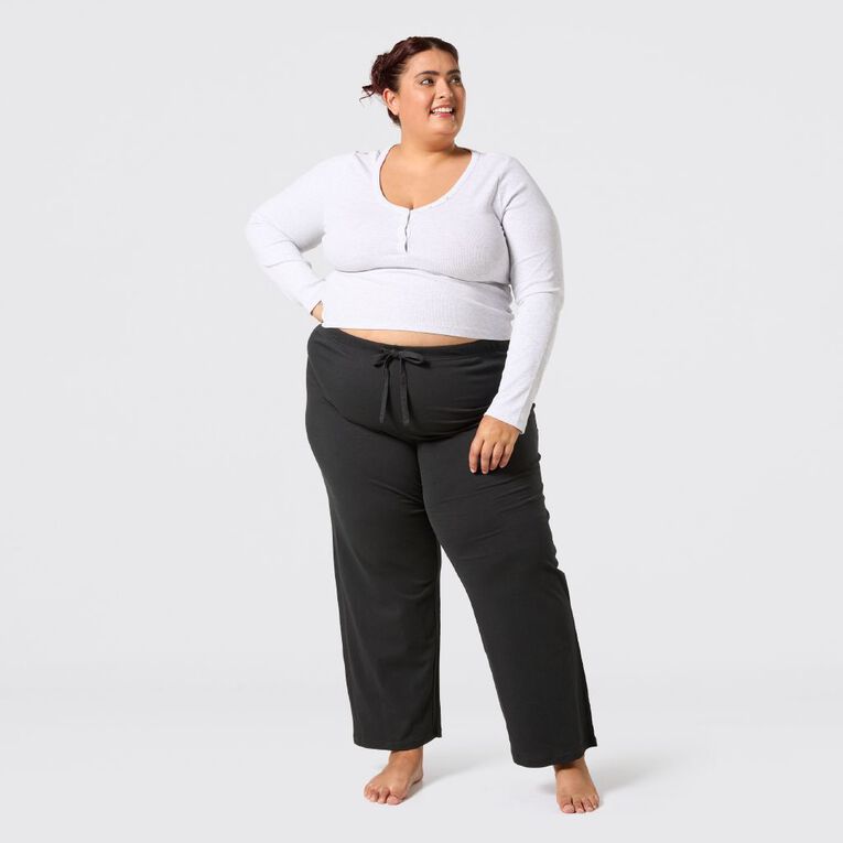 H&H Women's Plus Knit Pyjama Pants, Black, hi-res