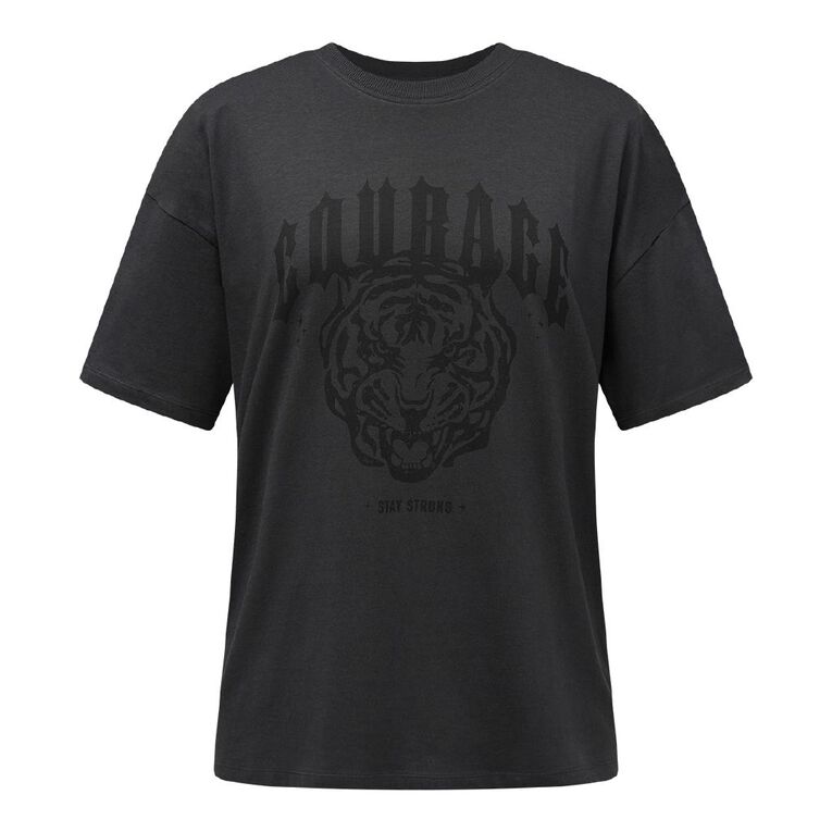 H&H Women's Oversized Boyfriend Graphic Tee, Grey Dark, hi-res