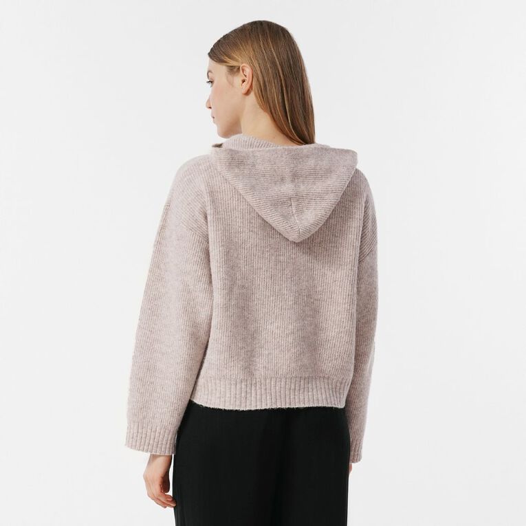 H&H Women's Knitted Crop Hoodie, Brown Light, hi-res
